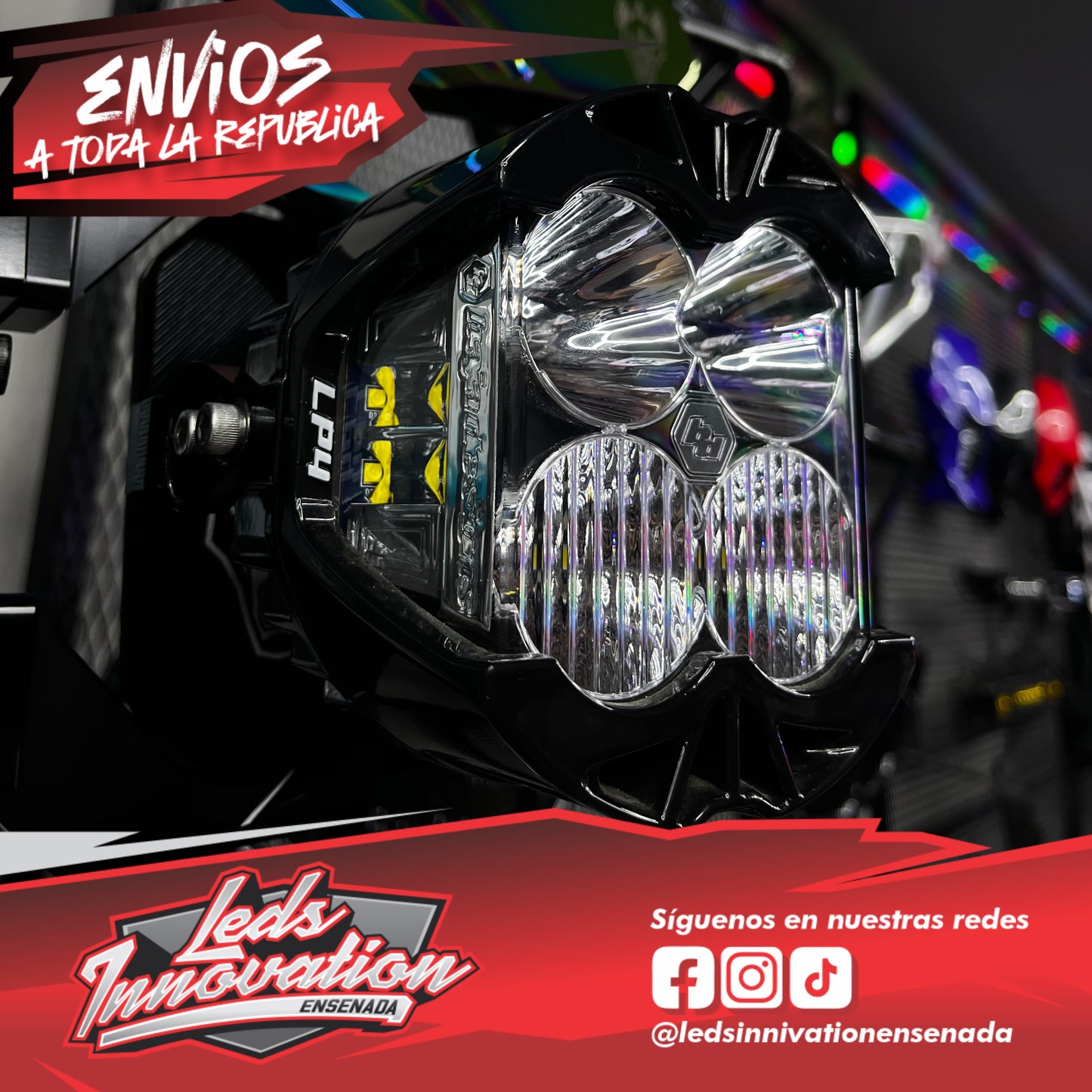 🌵Kit Lp4 Baja Designs/Espejo Cuero race Chupacabra Off Road/Base Para montar Lp4🌵