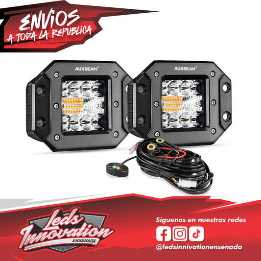 (2 piezas/juego) Luces LED cuadradas de 3 pulgadas, 6 modos, blancas y ámbar, con arnés de cableado para SUV, ATV, UTV, camiones, camionetas y barcos