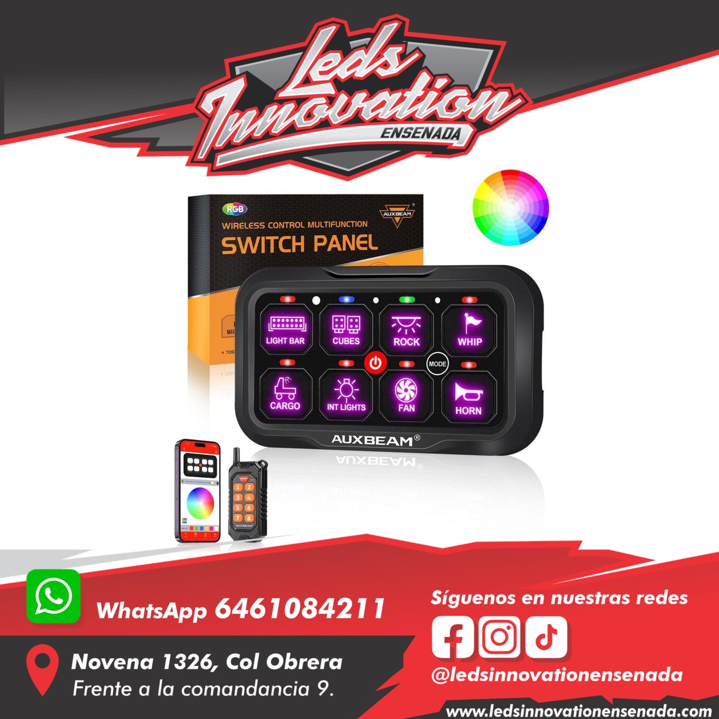 PANEL DE INTERRUPTOR RGB DE LA SERIE AC 8 GANG (AC-800) CON CONTROL DE APLICACIONES Y CONTROL REMOTO, MODO ALTERNADOR/MOMENTÁNEO/PULSADO COMPATIBLE (SALIDA DE UN SOLO LADO)