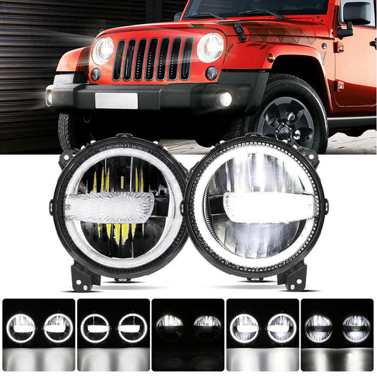 (2 piezas/juego) Faros delanteros LED de 9 pulgadas y 120 W con anillo de halo, DRL y luces altas y bajas, aprobados por DOT, para Jeep JL, JLU, Gladiator y JT 2018-2021.