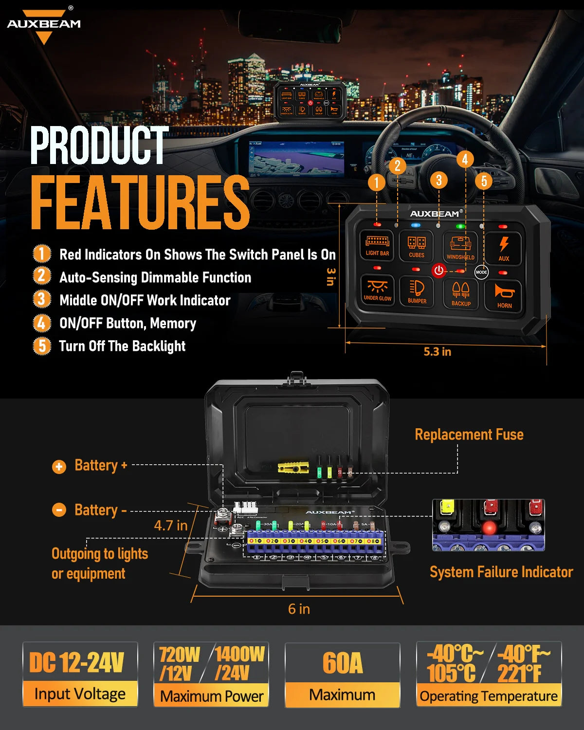Panel de interruptores RGB RA80 XL, tamaño grande, compatible con modo de conmutación, momentáneo y pulsado