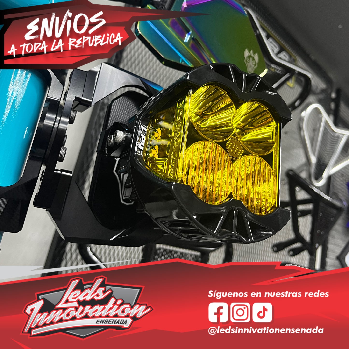 🌵Kit Lp4 Baja Designs/Espejo Cuero race Chupacabra Off Road/Base Para montar Lp4🌵