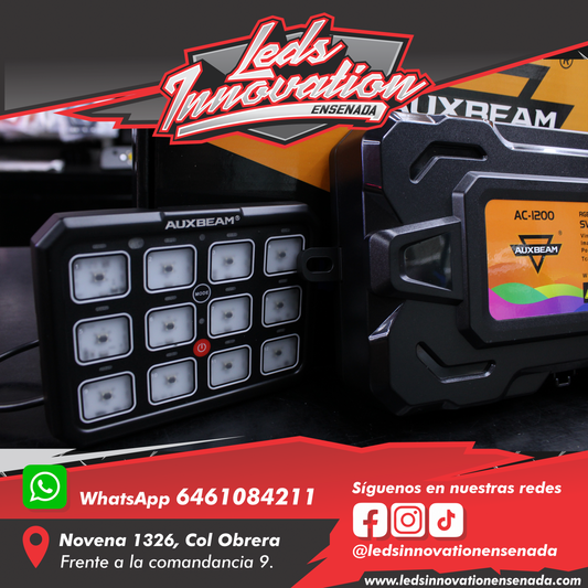 AUXBEAM Panel de interruptores RGB de 12 vías (RB120) de la serie RGB; compatible con modos de palanca, momentáneo y por pulsos (salida de doble cara).