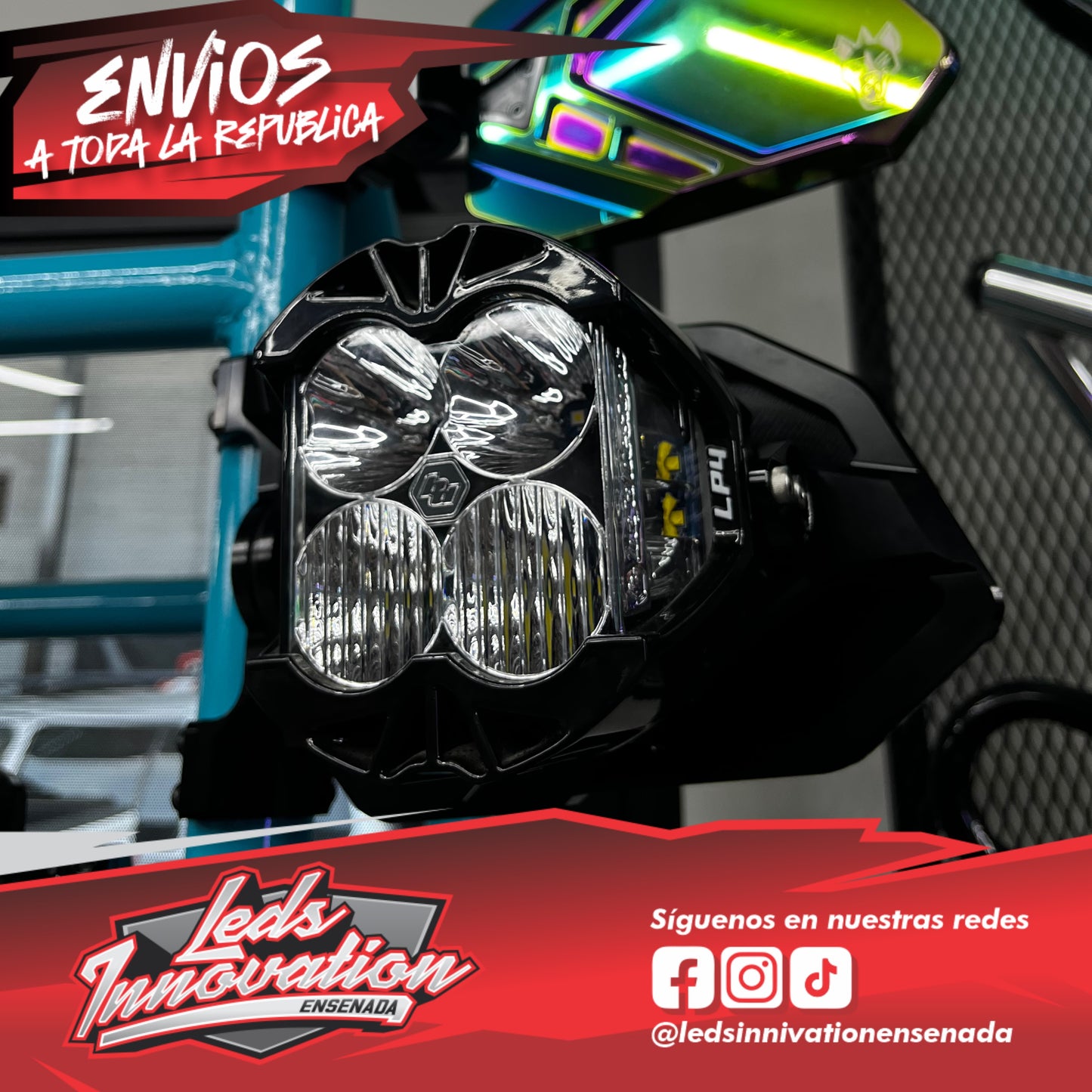🌵Kit Lp4 Baja Designs/Espejo Cuero race Chupacabra Off Road/Base Para montar Lp4🌵