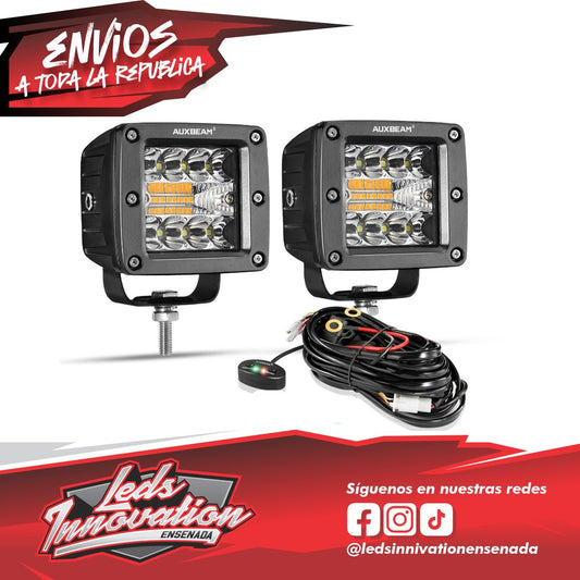 (2 piezas/juego) Luces LED cuadradas de 3 pulgadas, 6 modos, blancas y ámbar, con arnés de cableado para SUV, ATV, UTV, camiones, camionetas y barcos