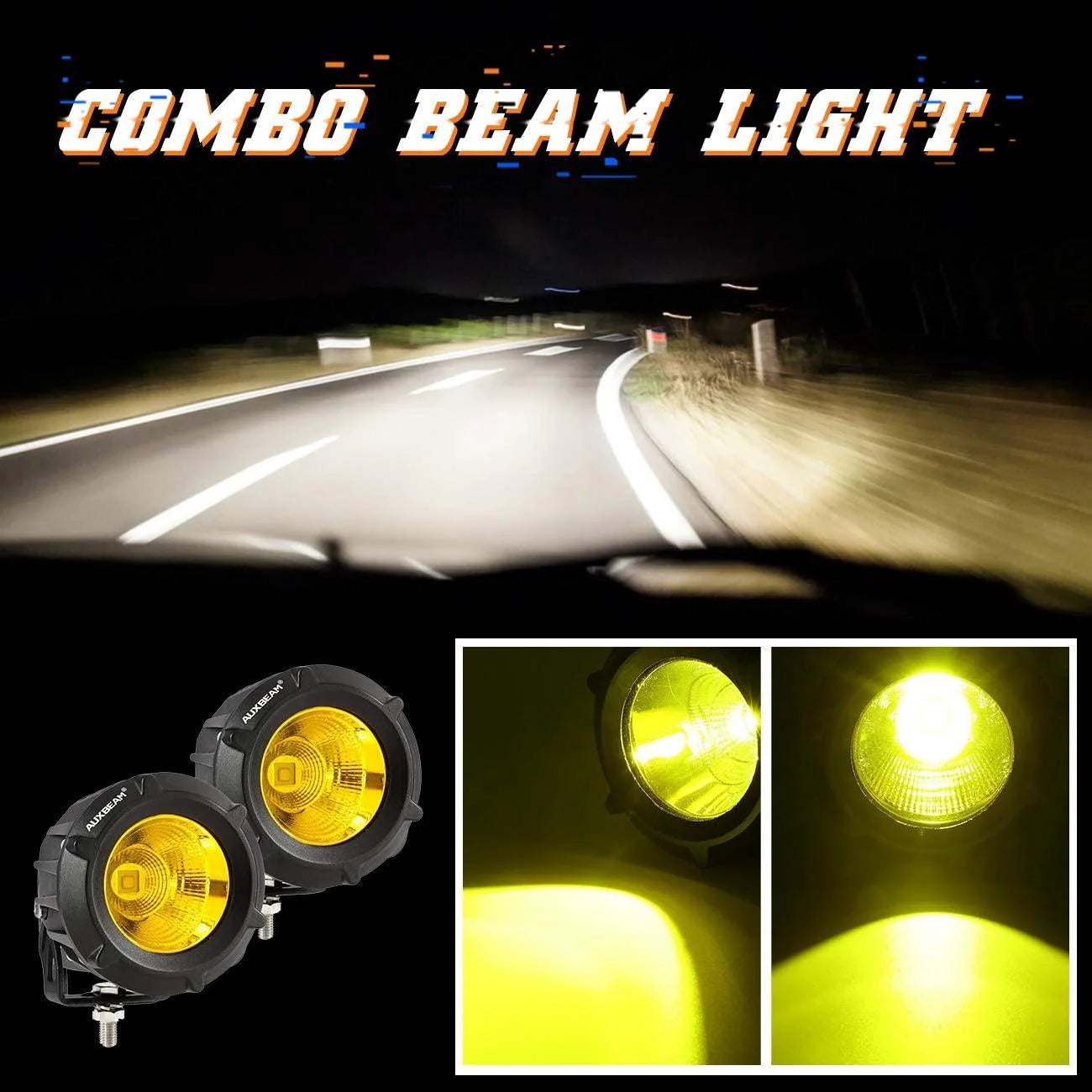 Luces LED de conducción redondas/cuadradas de 3,5" y 50 W, combinadas en blanco y amarillo con arnés de cableado para SUV, ATV, UTV, camiones, camionetas y embarcaciones.