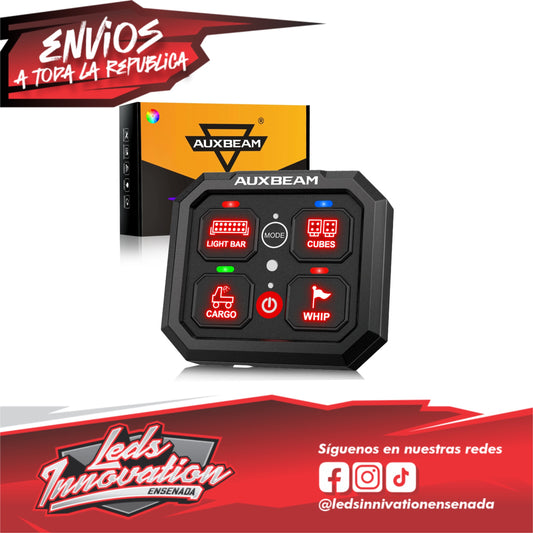 AUXBEAM RGB Series 4 Gang (RA40) Switch Panel, Toggle/ Momentary/ Pulsed Mode Supported (One-Sided Outlet)