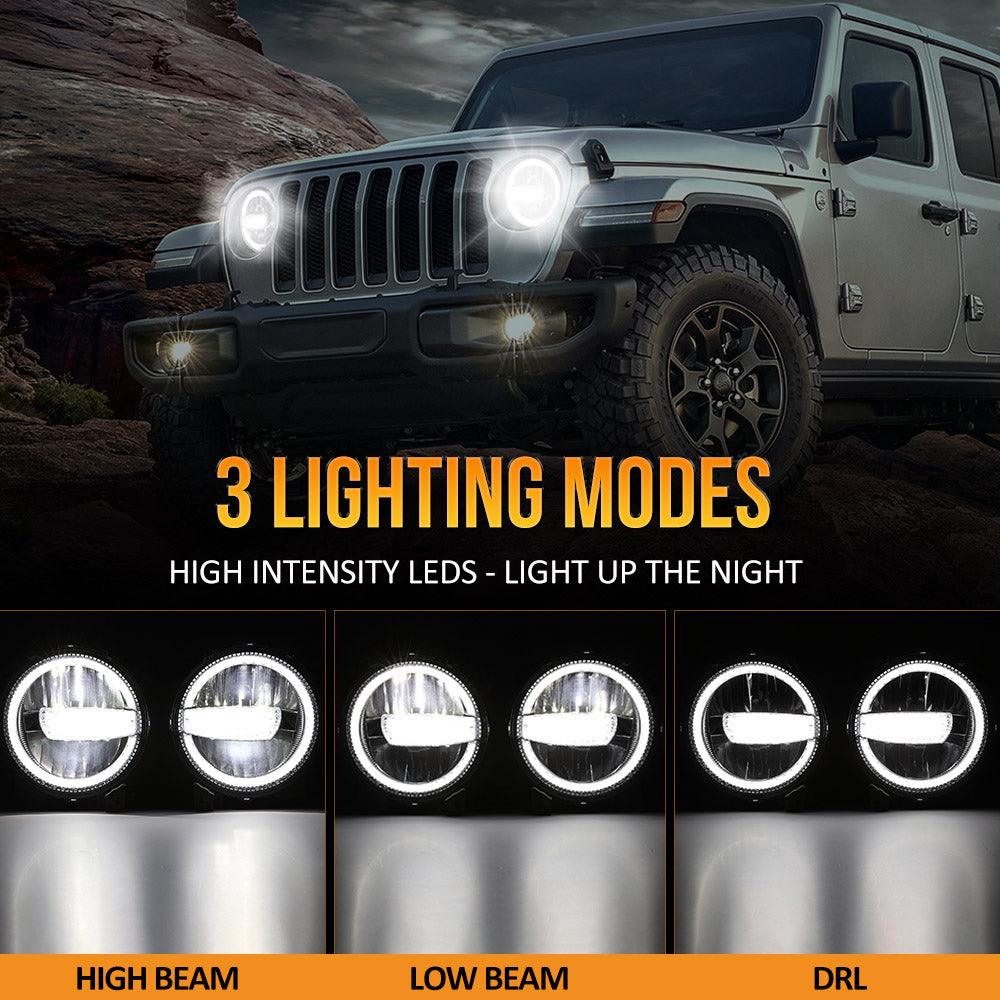 (2 piezas/juego) Faros delanteros LED de 9 pulgadas y 120 W con anillo de halo, DRL y luces altas y bajas, aprobados por DOT, para Jeep JL, JLU, Gladiator y JT 2018-2021.