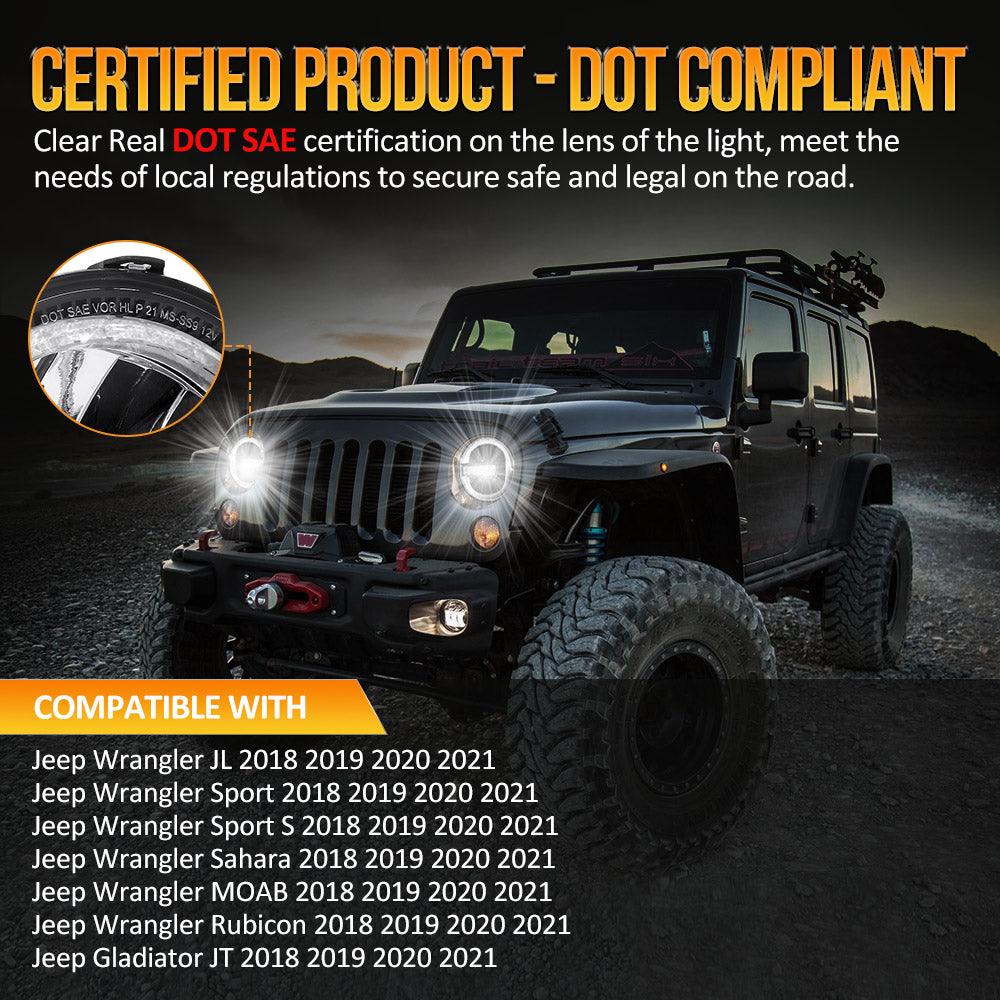 (2 piezas/juego) Faros delanteros LED de 9 pulgadas y 120 W con anillo de halo, DRL y luces altas y bajas, aprobados por DOT, para Jeep JL, JLU, Gladiator y JT 2018-2021.